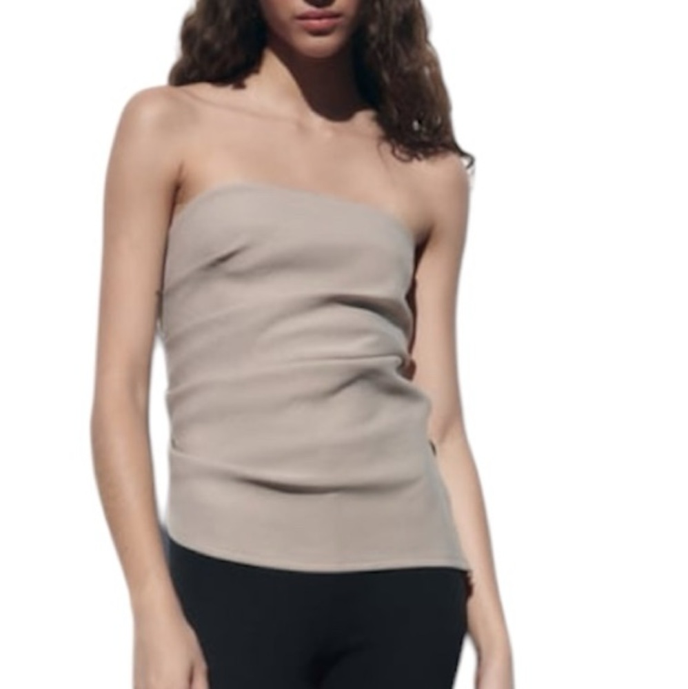 Zara Ruched Strapless Bandeau Top Size Medium